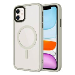 iPhone 11 Kılıf Mat Arka Yüzey Wireless Şarj Özellikli Zore Flet M-safe Kılıf-Titanyum
