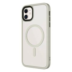 iPhone 11 Kılıf Mat Arka Yüzey Wireless Şarj Özellikli Zore Flet M-safe Kılıf-Titanyum
