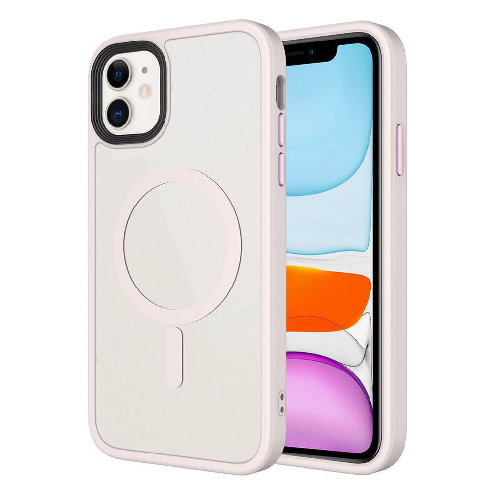 iPhone 11 Kılıf Mat Arka Yüzey Wireless Şarj Özellikli Zore Flet M-safe Kılıf-Pembe