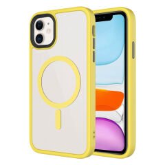 iPhone 11 Kılıf Mat Arka Yüzey Wireless Şarj Özellikli Zore Flet M-safe Kılıf-Sarı