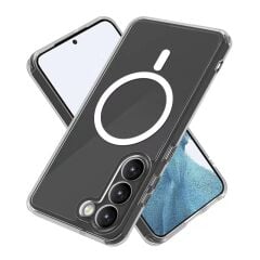 Galaxy S22 Kılıf M-safe Şarj Özellikli Şeffaf Sert PC Zore Embos Kılıf-Renksiz