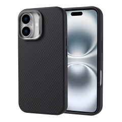 iPhone 16 Plus Kılıf M-safe Şarj Özellikli Karbon Fiber Görünümlü Zore Troy Kılıf-Desert Titanyum