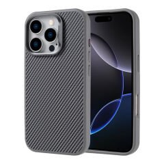 iPhone 16 Pro Kılıf M-safe Şarj Özellikli Karbon Fiber Görünümlü Zore Troy Kılıf-Gümüş
