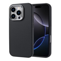 iPhone 16 Pro Max Kılıf M-safe Şarj Özellikli Karbon Fiber Görünümlü Zore Troy Kılıf-Siyah