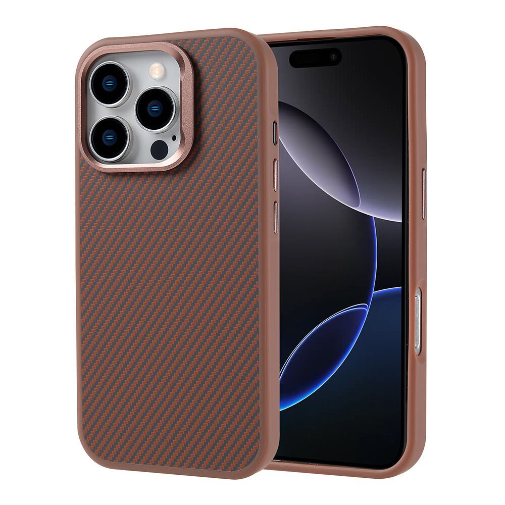 iPhone 16 Pro Max Kılıf M-safe Şarj Özellikli Karbon Fiber Görünümlü Zore Troy Kılıf-Desert Titanyum