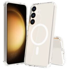 Galaxy S24 FE Kılıf M-safe Şarj Özellikli Şeffaf Sert PC Zore Embos Kılıf-Şeffaf