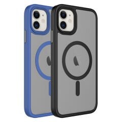 iPhone 12 Kılıf Mat Arka Yüzey Wireless Şarj Özellikli Zore Flet M-safe Kılıf-Mavi