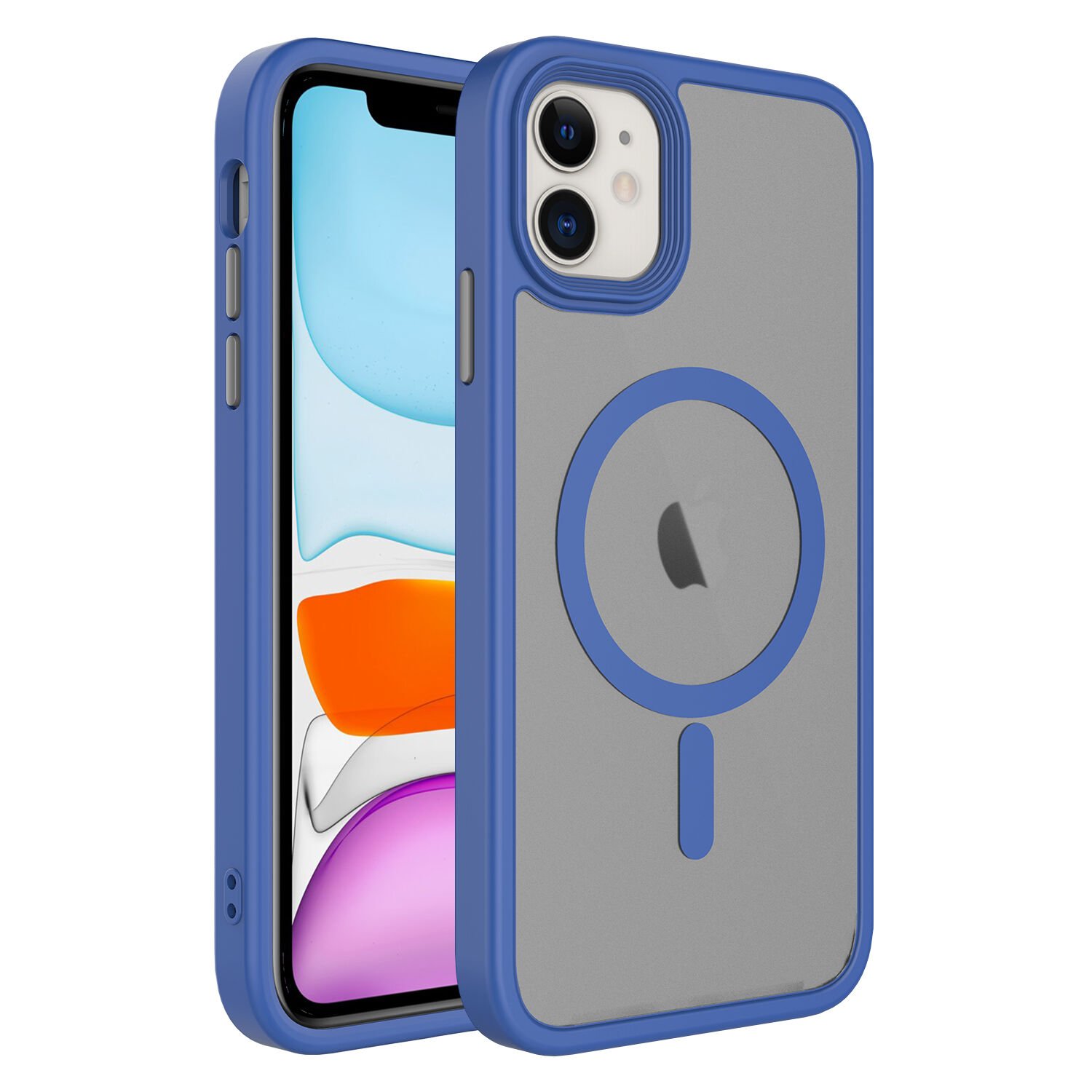 iPhone 12 Kılıf Mat Arka Yüzey Wireless Şarj Özellikli Zore Flet M-safe Kılıf-Mavi