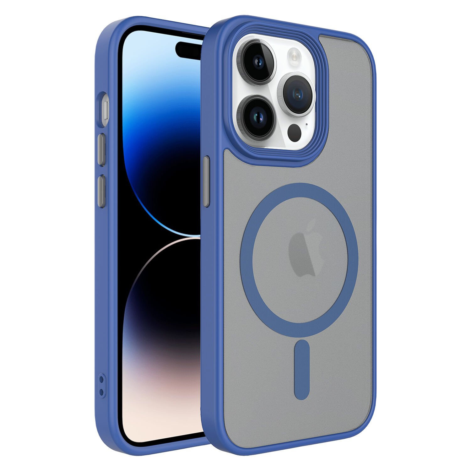 iPhone 12 Pro Kılıf Mat Arka Yüzey Wireless Şarj Özellikli Zore Flet M-safe Kılıf-Mavi