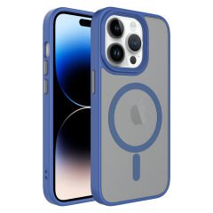 iPhone 12 Pro Kılıf Mat Arka Yüzey Wireless Şarj Özellikli Zore Flet M-safe Kılıf-Mavi