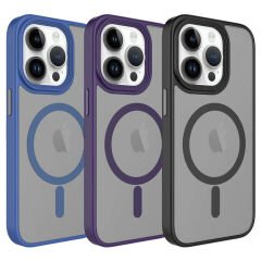 iPhone 12 Pro Max Kılıf Mat Arka Yüzey Wireless Şarj Özellikli Zore Flet M-safe Kılıf-Siyah
