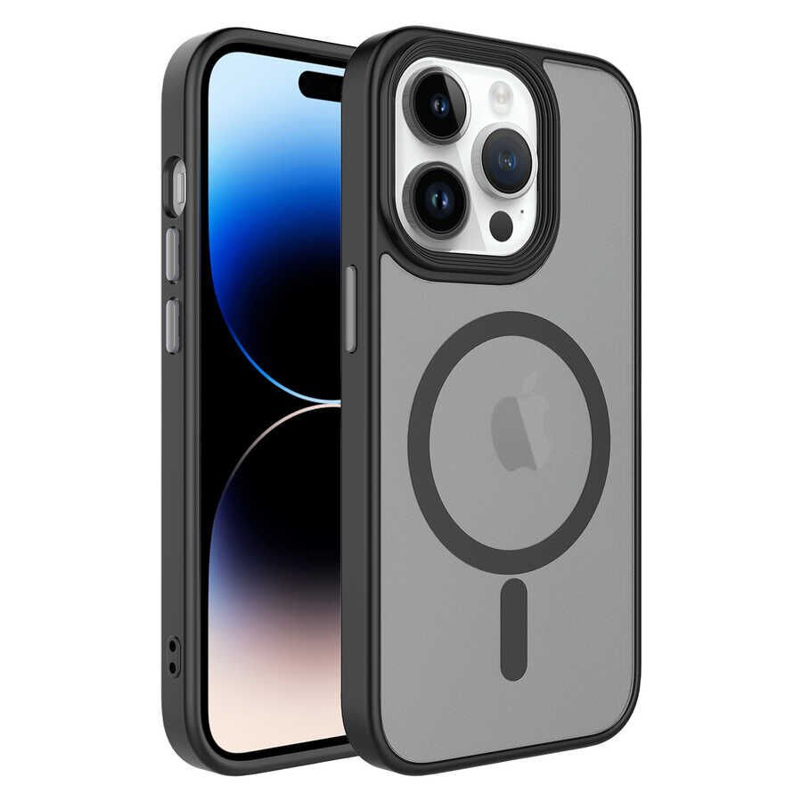 iPhone 12 Pro Max Kılıf Mat Arka Yüzey Wireless Şarj Özellikli Zore Flet M-safe Kılıf-Siyah