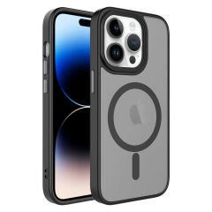 iPhone 12 Pro Max Kılıf Mat Arka Yüzey Wireless Şarj Özellikli Zore Flet M-safe Kılıf-Siyah