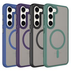 Galaxy S23 Plus Kılıf Mat Arka Yüzey Wireless Şarj Özellikli Zore Flet M-safe Kılıf-Mavi