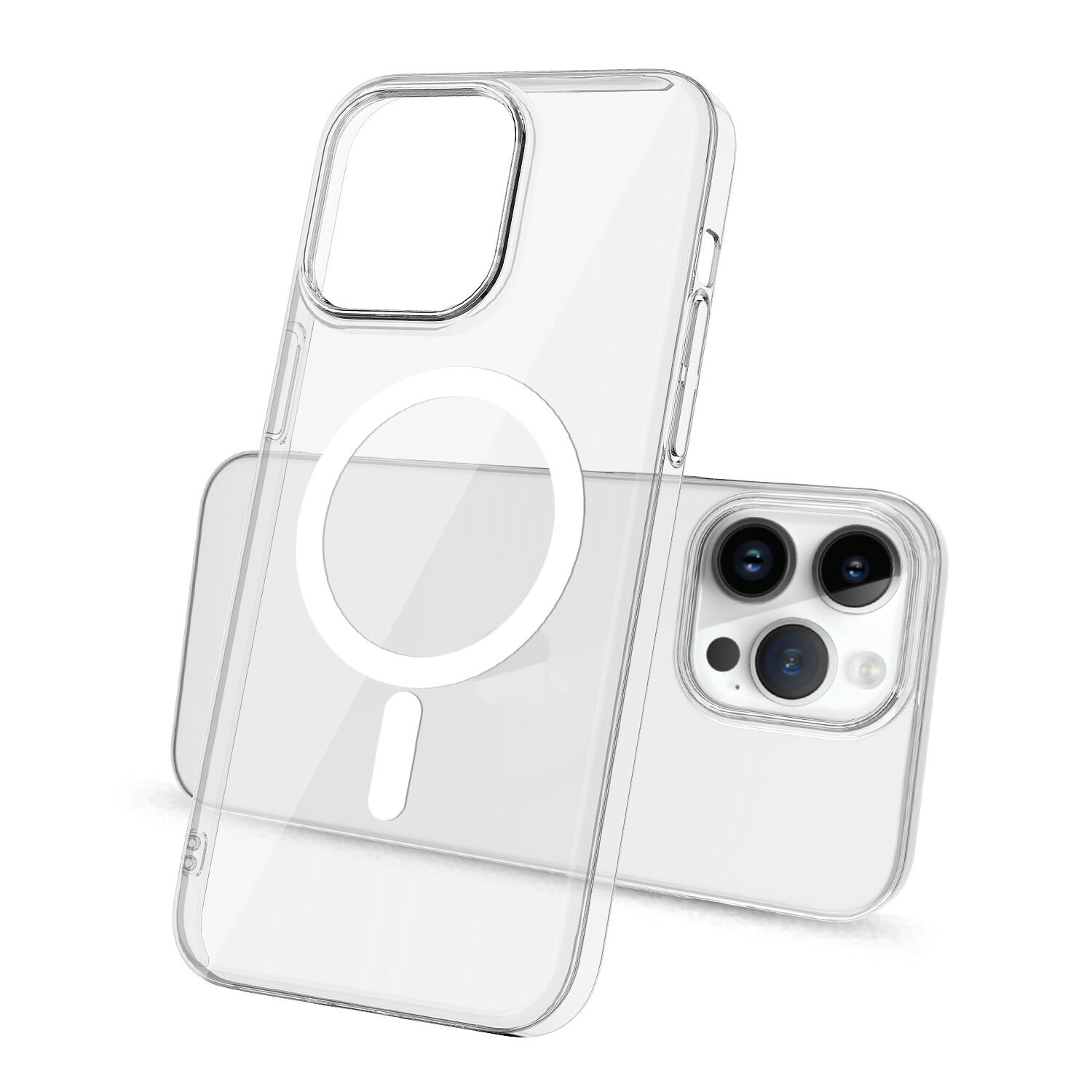 iPhone 14 Pro Kılıf Zore Wireless Şarj Özellikli Şeffaf Tek Kamera Çerçeveli Porto Kılıf-Renksiz
