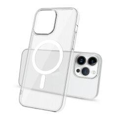 iPhone 14 Pro Kılıf Zore Wireless Şarj Özellikli Şeffaf Tek Kamera Çerçeveli Porto Kılıf-Renksiz