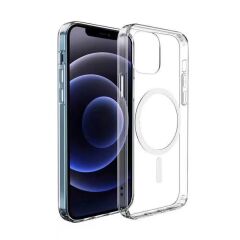 iPhone 12 Mini Kılıf M-safe Şarj Özellikli Şeffaf Sert PC Zore Embos Kılıf-Renksiz