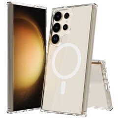 Galaxy S25 Ultra Kılıf M-safe Şarj Özellikli Şeffaf Sert PC Zore Embos Kılıf-Şeffaf