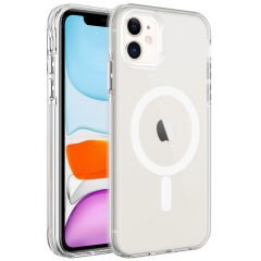 iPhone 11 Kılıf Zore M-safe Şarj Özellikli Buzlu Transparan C-Pro Sert Kılıf-Renksiz