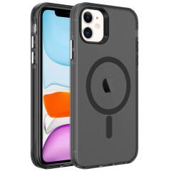 iPhone 11 Kılıf Zore M-safe Şarj Özellikli Buzlu Transparan C-Pro Sert Kılıf-Siyah