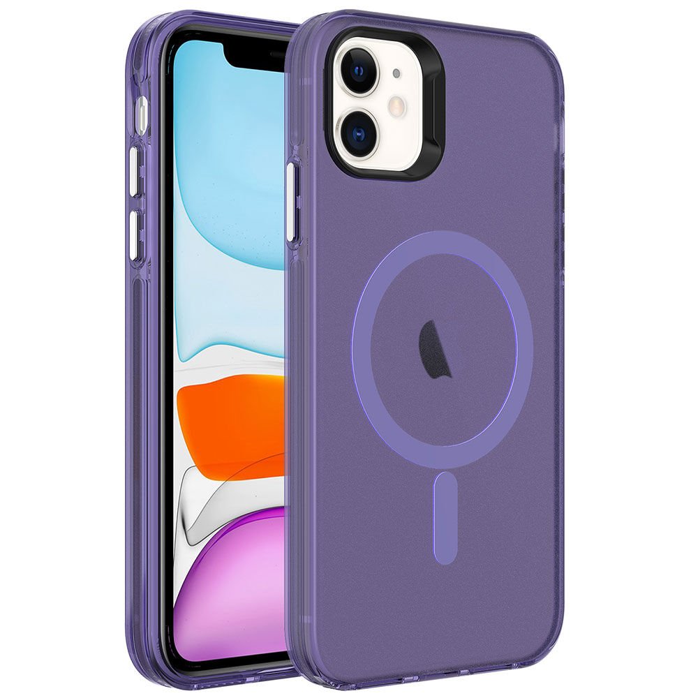 iPhone 11 Kılıf Zore M-safe Şarj Özellikli Buzlu Transparan C-Pro Sert Kılıf-Derin Mor