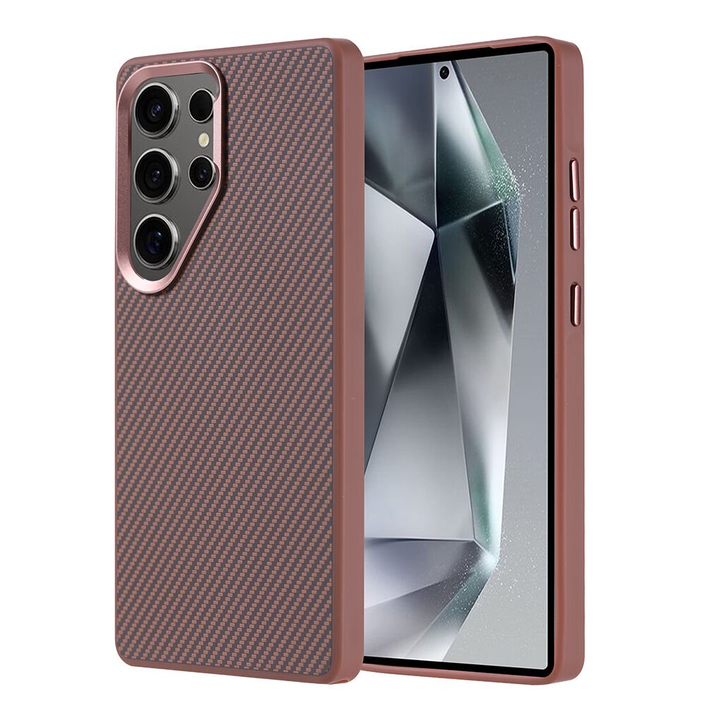 Galaxy S25 Ultra Kılıf M-safe Şarj Özellikli Karbon Fiber Görünümlü Zore Troy Kılıf-Gold