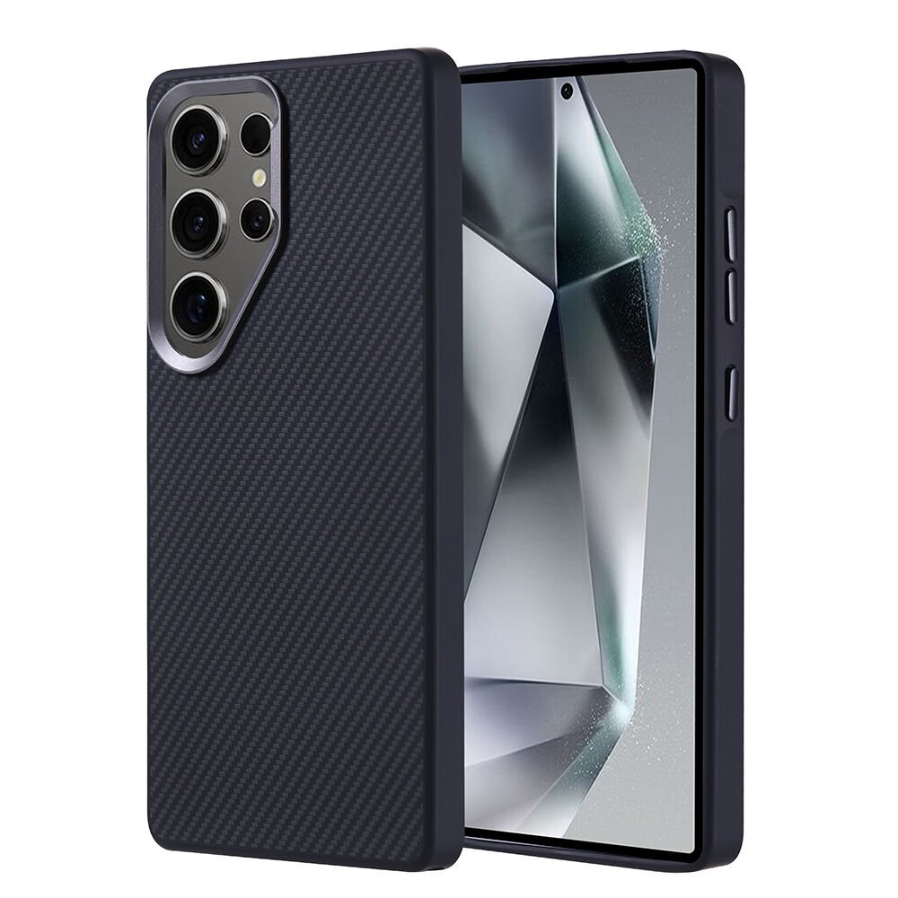 Galaxy S25 Ultra Kılıf M-safe Şarj Özellikli Karbon Fiber Görünümlü Zore Troy Kılıf-Siyah