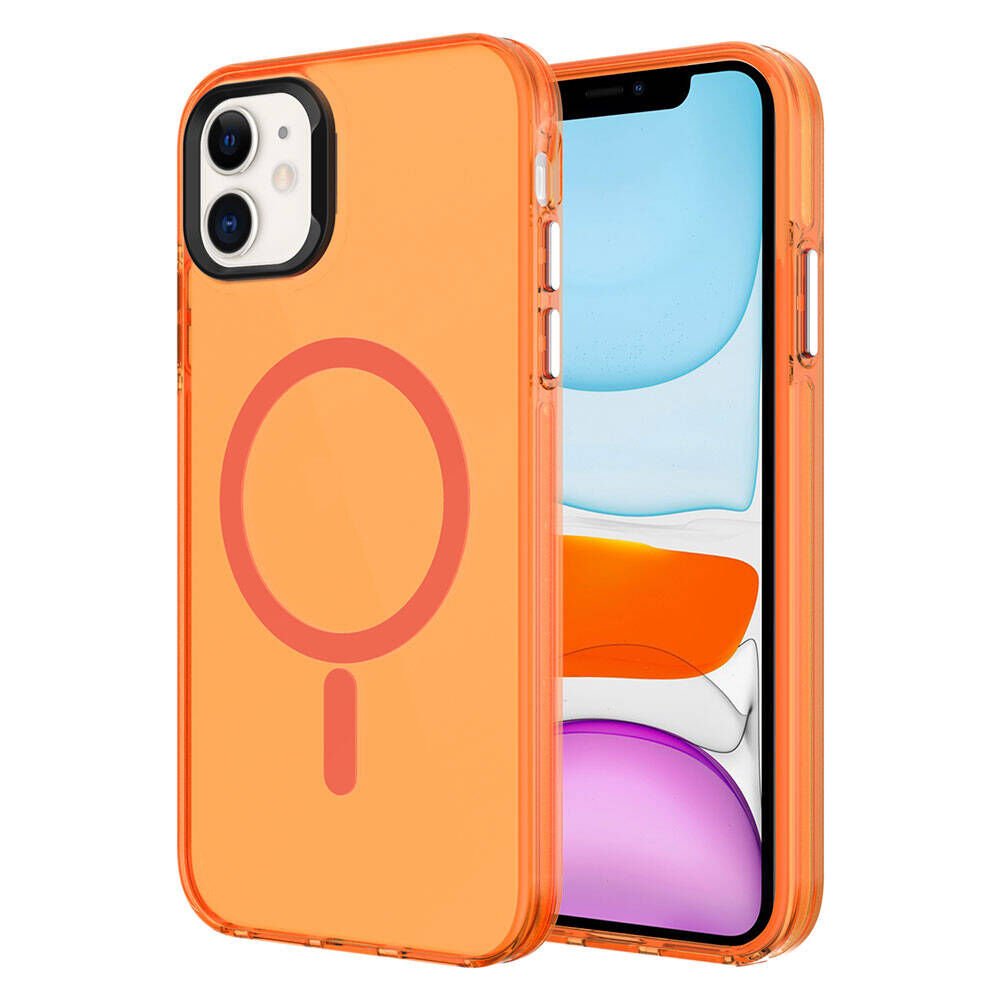iPhone 11 Kılıf Zore M-safe Şarj Özellikli Buzlu Transparan C-Pro Sert Kılıf-Turuncu