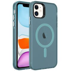iPhone 11 Kılıf Zore M-safe Şarj Özellikli Buzlu Transparan C-Pro Sert Kılıf-Koyu Gri
