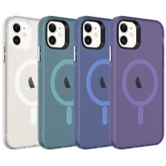 iPhone 11 Kılıf Zore M-safe Şarj Özellikli Buzlu Transparan C-Pro Sert Kılıf-Koyu Gri