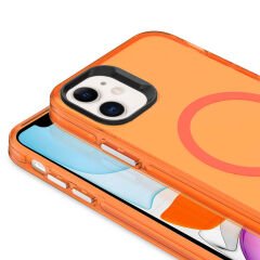 iPhone 11 Kılıf Zore M-safe Şarj Özellikli Buzlu Transparan C-Pro Sert Kılıf-Koyu Gri
