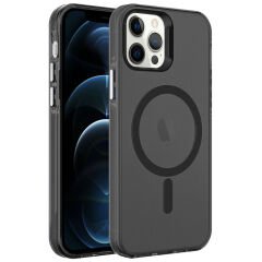 iPhone 12 Pro Kılıf Zore M-safe Şarj Özellikli Buzlu Transparan C-Pro Sert Kılıf-Renksiz