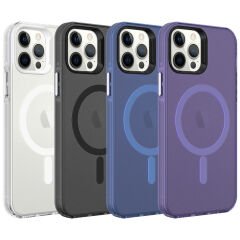 iPhone 12 Pro Max Kılıf Zore M-safe Şarj Özellikli Buzlu Transparan C-Pro Sert Kılıf-Renksiz
