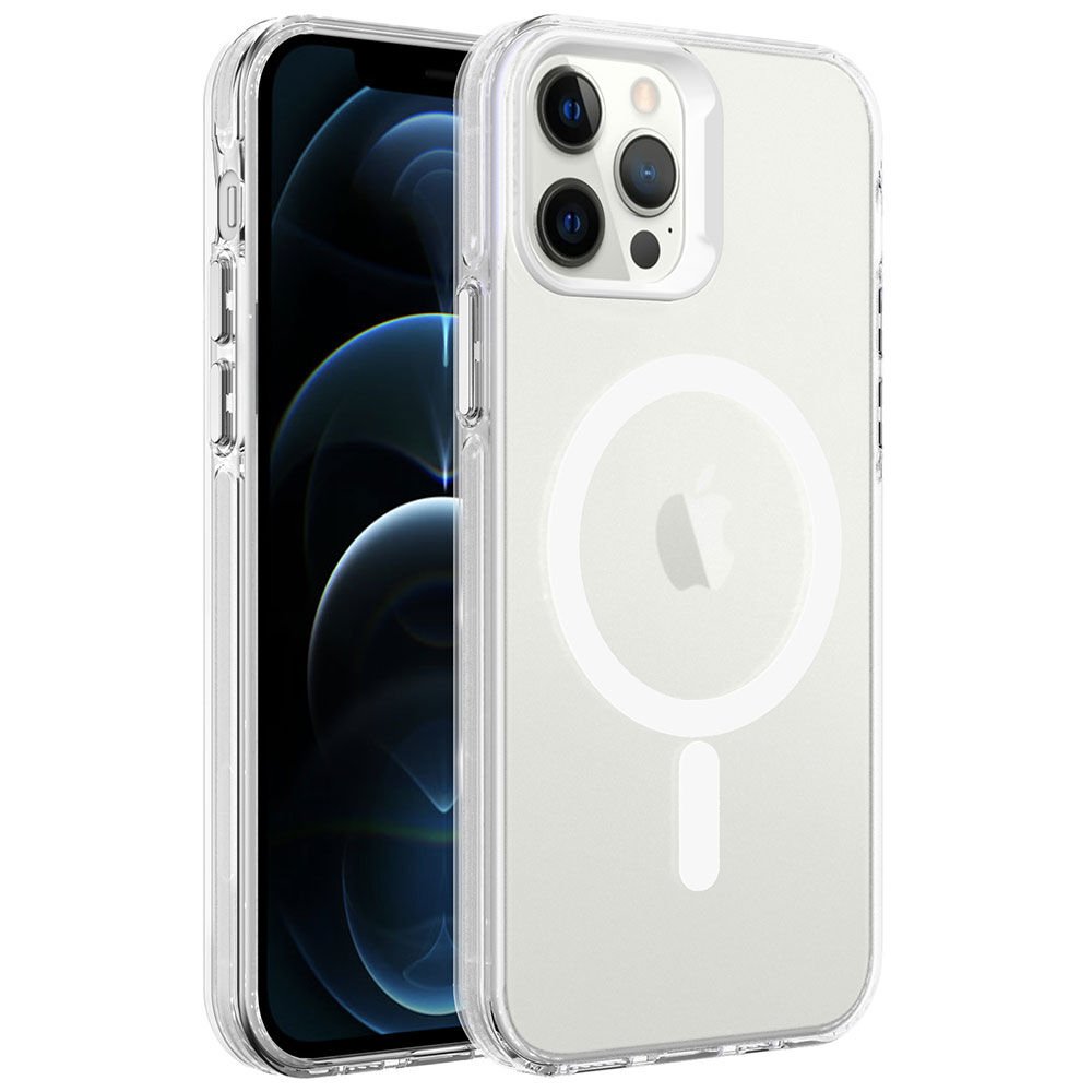 iPhone 12 Pro Max Kılıf Zore M-safe Şarj Özellikli Buzlu Transparan C-Pro Sert Kılıf-Renksiz