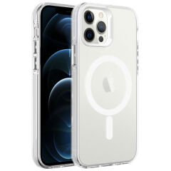 iPhone 12 Pro Max Kılıf Zore M-safe Şarj Özellikli Buzlu Transparan C-Pro Sert Kılıf-Renksiz