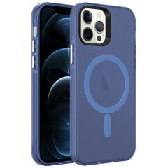 iPhone 12 Pro Max Kılıf Zore M-safe Şarj Özellikli Buzlu Transparan C-Pro Sert Kılıf-Renksiz