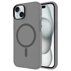 iPhone 13 Kılıf Zore M-safe Şarj Özellikli Buzlu Transparan C-Pro Sert Kılıf-Koyu Gri