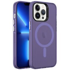 iPhone 13 Pro Kılıf Zore M-safe Şarj Özellikli Buzlu Transparan C-Pro Sert Kılıf-Derin Mor
