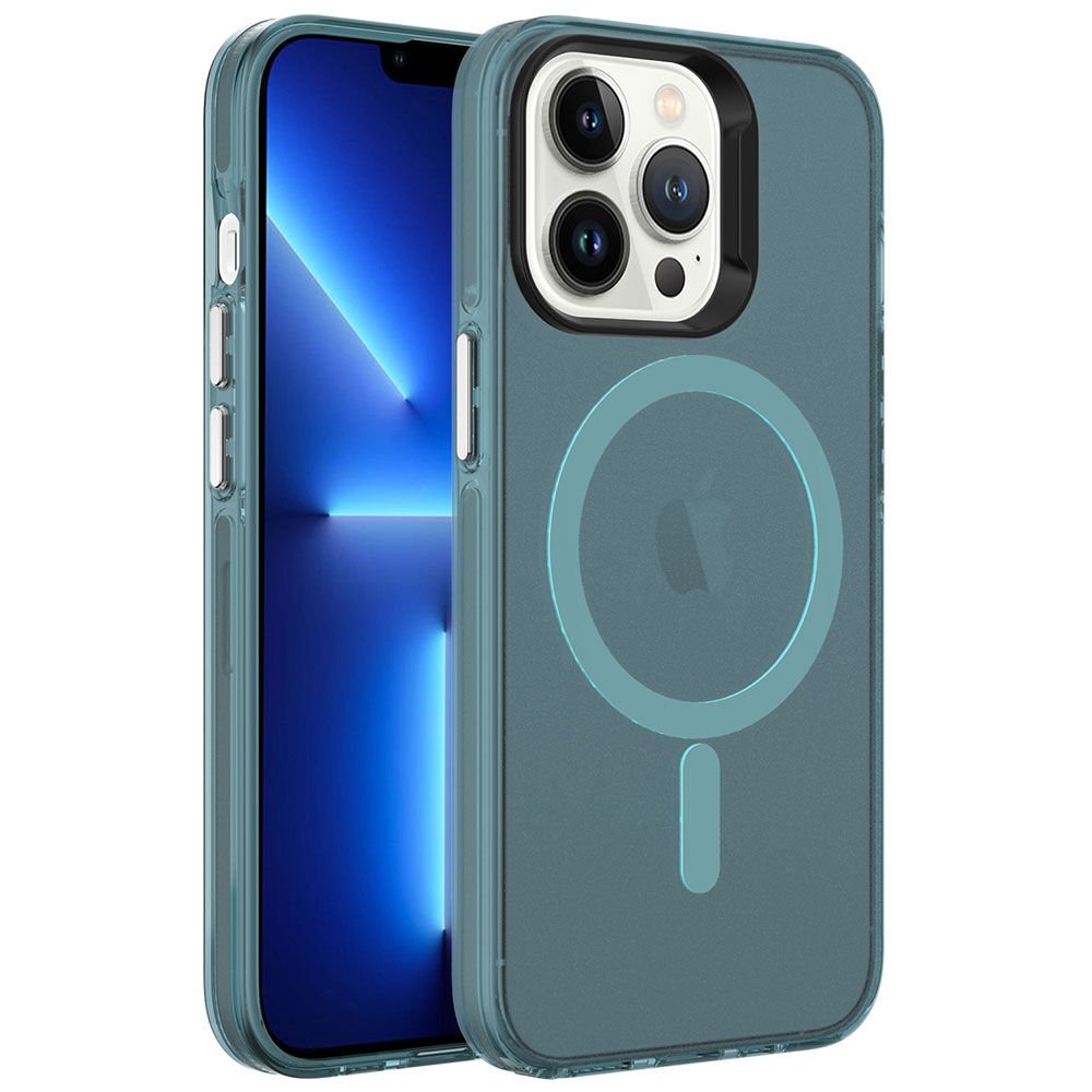 iPhone 13 Pro Max Kılıf Zore M-safe Şarj Özellikli Buzlu Transparan C-Pro Sert Kılıf-Yeşil
