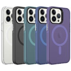 iPhone 13 Pro Max Kılıf Zore M-safe Şarj Özellikli Buzlu Transparan C-Pro Sert Kılıf-Lacivert