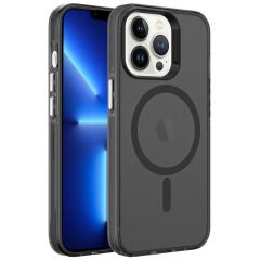 iPhone 13 Pro Max Kılıf Zore M-safe Şarj Özellikli Buzlu Transparan C-Pro Sert Kılıf-Lacivert