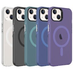 iPhone 14 Kılıf Zore M-safe Şarj Özellikli Buzlu Transparan C-Pro Sert Kılıf-Yeşil