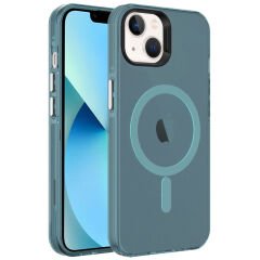 iPhone 14 Kılıf Zore M-safe Şarj Özellikli Buzlu Transparan C-Pro Sert Kılıf-Yeşil