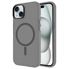 iPhone 14 Kılıf Zore M-safe Şarj Özellikli Buzlu Transparan C-Pro Sert Kılıf-Koyu Gri