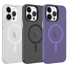 iPhone 14 Pro Kılıf Zore M-safe Şarj Özellikli Buzlu Transparan C-Pro Sert Kılıf-Renksiz
