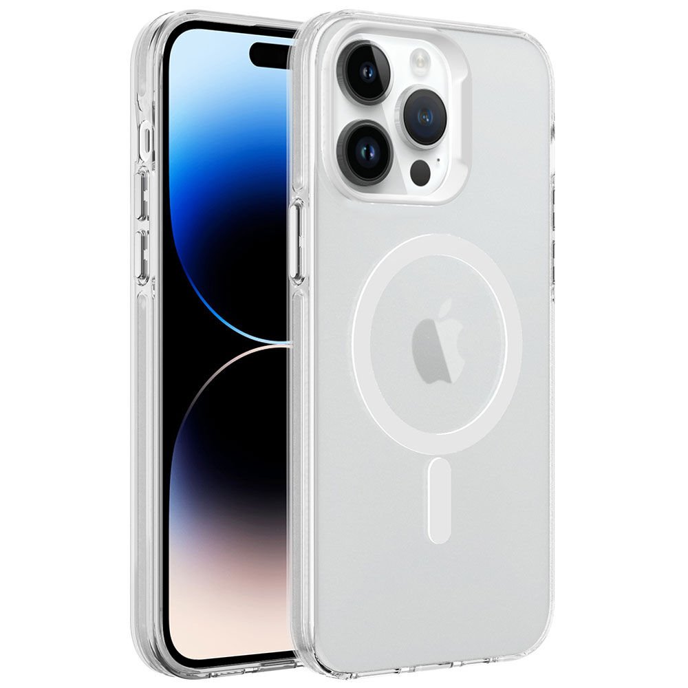 iPhone 14 Pro Kılıf Zore M-safe Şarj Özellikli Buzlu Transparan C-Pro Sert Kılıf-Renksiz