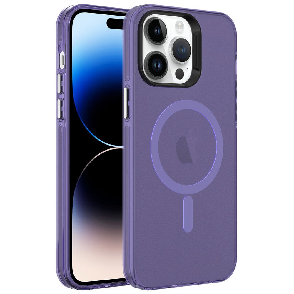 iPhone 14 Pro Max Kılıf Zore M-safe Şarj Özellikli Buzlu Transparan C-Pro Sert Kılıf-Derin Mor