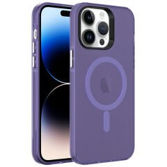 iPhone 14 Pro Max Kılıf Zore M-safe Şarj Özellikli Buzlu Transparan C-Pro Sert Kılıf-Derin Mor