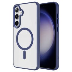 Galaxy S25 Kılıf M-safe Şarj Özellikli Zore Krom M-safe Silikon Kılıf-Lacivert