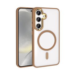 Galaxy S25 Plus Kılıf M-safe Şarj Özellikli Zore Krom M-safe Silikon Kılıf-Bej